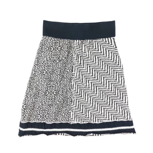 prAna Lisette Black & White Geometric Boho Cotton Stretch A-Line Skirt Women's S - Picture 1 of 7